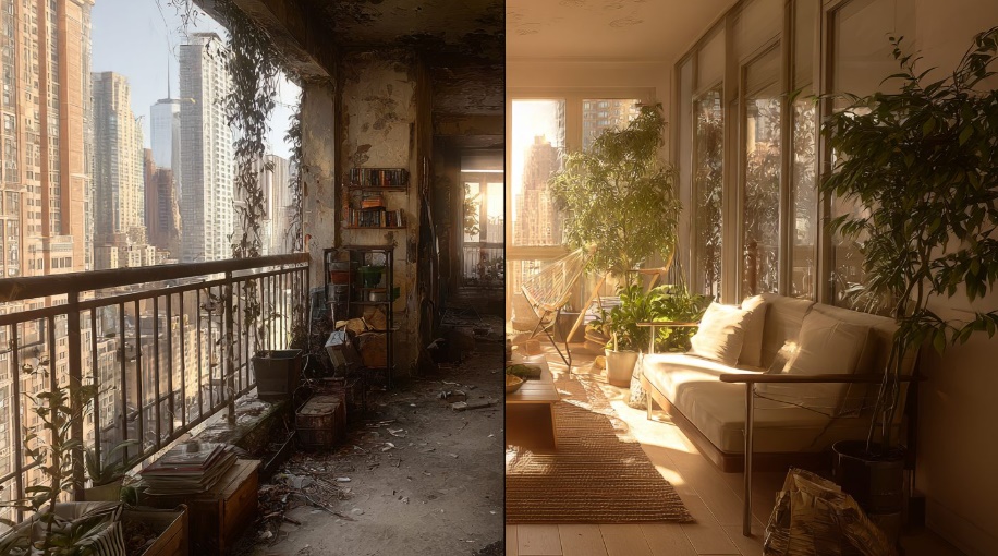 Сравнение до и после обустройства балкона под ключ